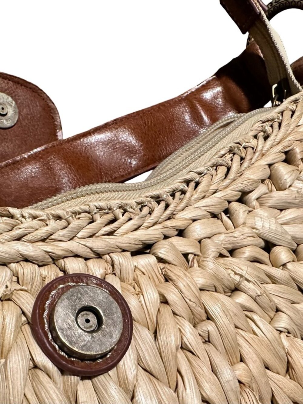 Coldwater Creek Medium Woven Straw Shoulder Bag Braided Leather Strap Purse - Picture 4 of 9